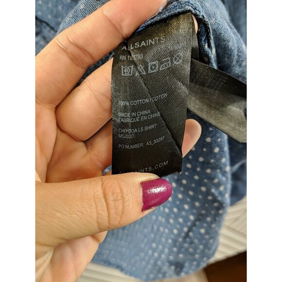 ALL SAINTS Men's Blue Button Up Long Sleeve Collar Slim FIt Size XL - Picture 7 of 9